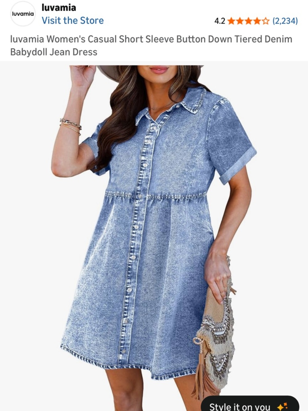 Blue Washed Denim Button-Down Babydoll Dress